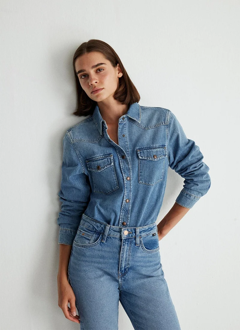 مافي Angela Mid Used Classic Denim Jean Shirt